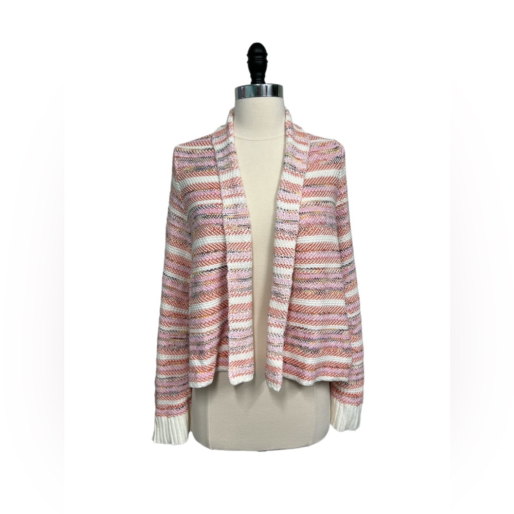 Anthropologie Moth multicolor woven open cardigan with balloon sleeves